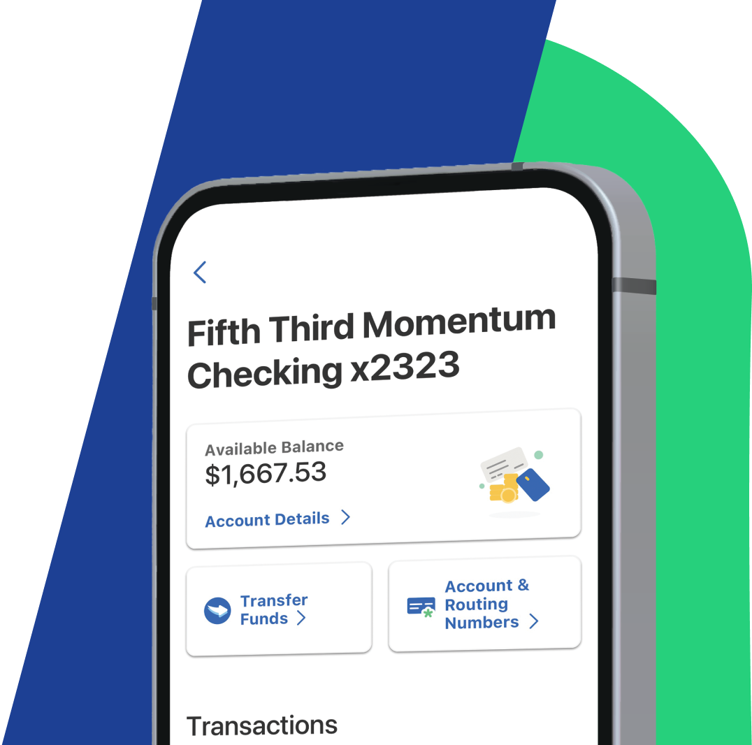 Mobile phone depicting a Fifth Third Momentum checking account